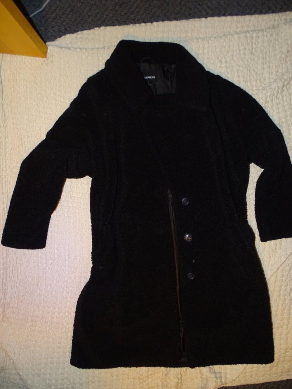 Express Black Teddy Coat XL Faux Shearling Sherpa Collared Button Front Car Coat